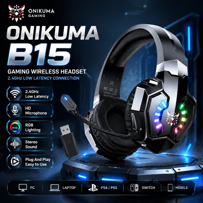 Gaming Console In Amazon - ONIKUMA B15 Oyun Kulaklığı Kablosuz 2.4GHz