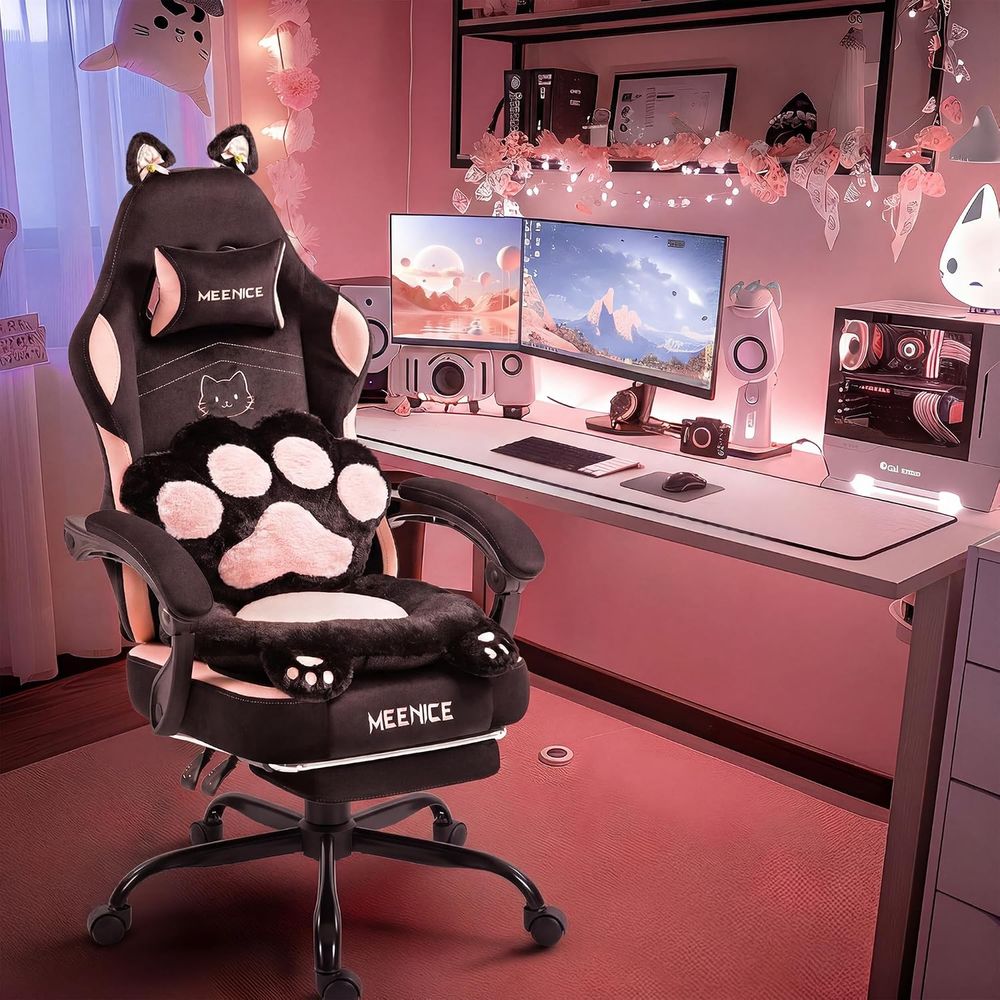 Gaming Chair Cushion - Pembe Oyun Koltuğu Kedi Kulaklı, Patili